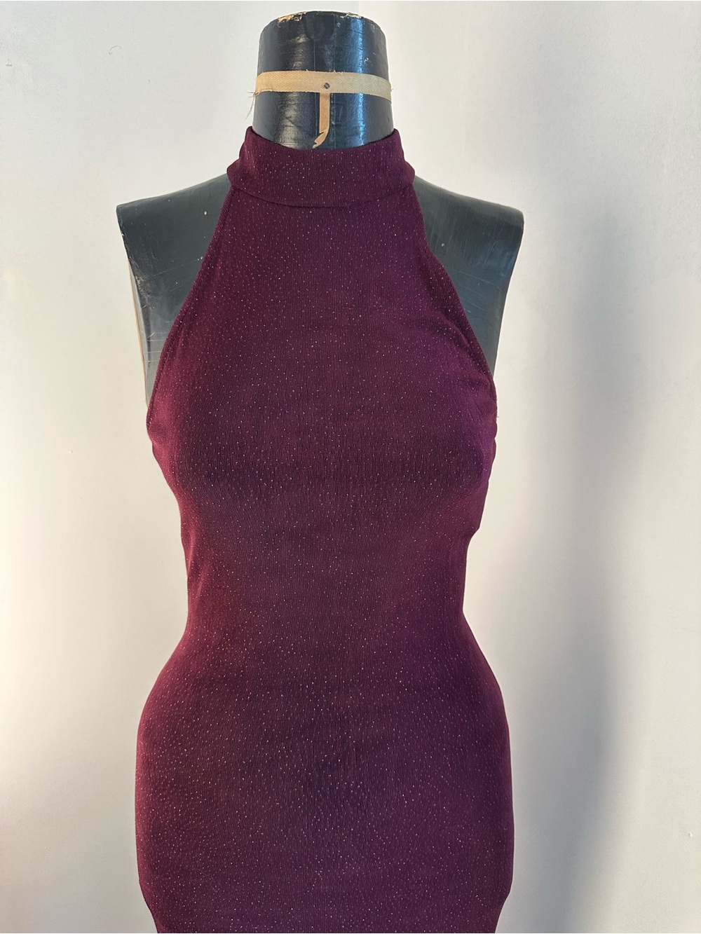 Vintage Sleeveless Halter Maxi Dress in Deep Burgundy